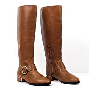 Tory Burch Women Sofia 85 Lug Sole T Logo Heeled Brown Suede Boots size 6